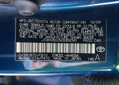 2010 Toyota Prius Iii z USA, uszkodzony, nr VIN JTDKN3DU3A5085090